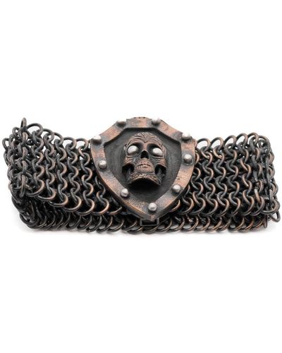 Ebru Jewelry Handmade Braided Skull Bracelet - Black