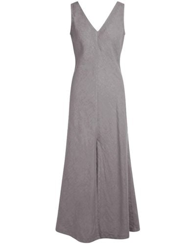 Haris Cotton "v" Neck Maxi Linen Dress - Gray