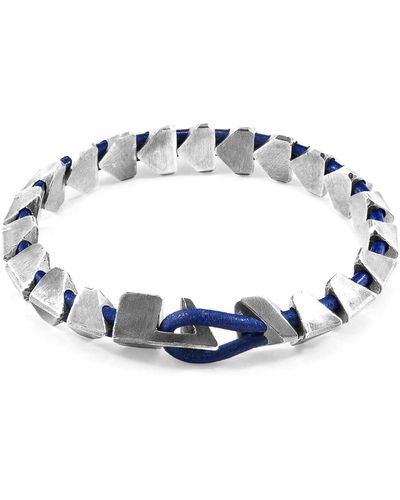 Anchor and Crew Azure Blue Brixham Maxi Silver & Round Leather Bracelet