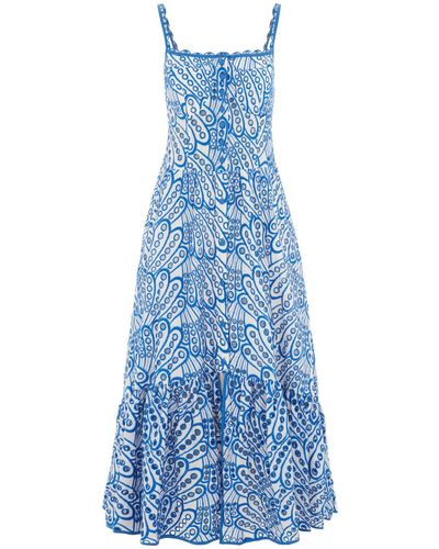 Hortons England The Cannes Broderie Dress - Blue