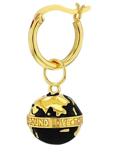 True Rocks 18kt Gold Plated & Black Mini Globe Charm Hung 0n Gold Plated Hoop Earring - Metallic