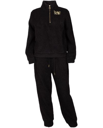 Laines London Teddy Fleece Lounge Set With Gold Octopus Brooch - Black