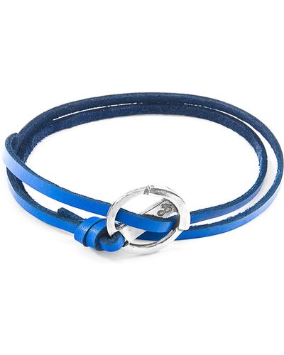 Anchor and Crew Royal Blue Ketch Anchor Silver & Flat Leather Bracelet