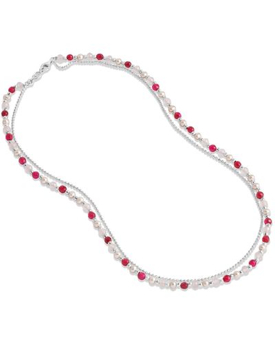 Dower & Hall Pink Blossom Orissa Necklace Silver - Metallic