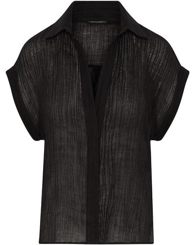 The Summer Edit Izzy Crinkle Linen Shirt - Black