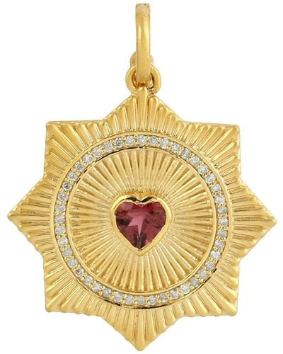 Artisan 14k Yellow Gold Diamond Tourmaline Star Heart Shape Pendant - Metallic