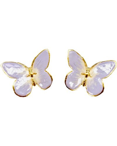 The Pink Reef Oversized Glassine Butterfly In Lavender & Pearl - Metallic