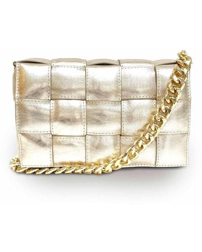 Apatchy London Padded Woven Leather Crossbody Bag With Chain Strap - Metallic
