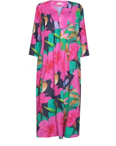 NoLoGo-chic Fruit Flower Print Linen Maxi Dress - Pink