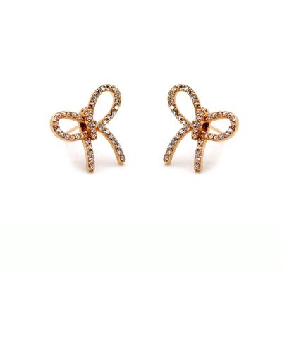 VicStoneNYC Fine Jewelry Rose Ribbon Stud Earrings - Metallic