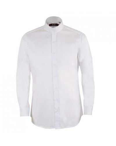 DAVID WEJ Double Button Mandarin Poplin Shirt - White