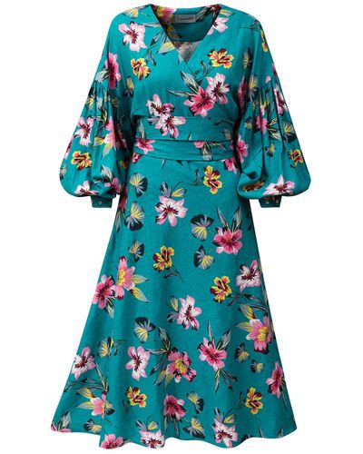 LA FEMME MIMI Wrap Linen Dress Flower Power - Blue