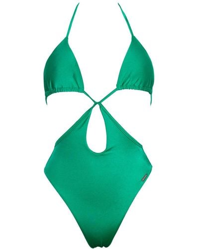 Free Society Cut Out Halter Swimsuit In Metallic - Green