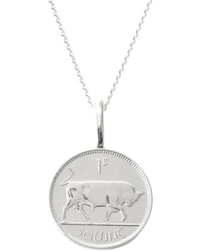 Katie Mullally Irish Shilling Coin & Chain In Sterling - Metallic