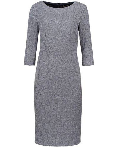 Conquista 3/4 Sleeve Jacquard Fitted Dress - Gray