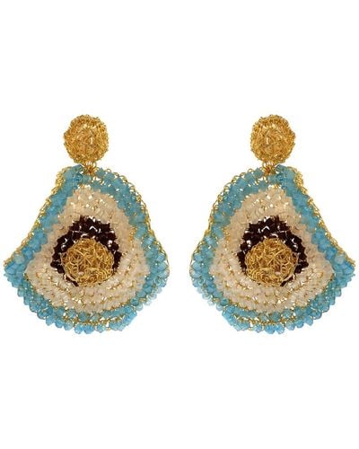 Lavish by Tricia Milaneze Blue & Brown Mix Buttercup Crystal Handmade Crochet Earrings - Green