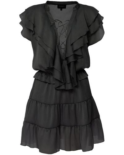 BLUZAT Mini Dress With Ruffles & String Neckline - Black