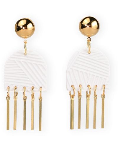 By Chavelli Dancing Domes Dangly Earrings In With Textured Lines - Metallic