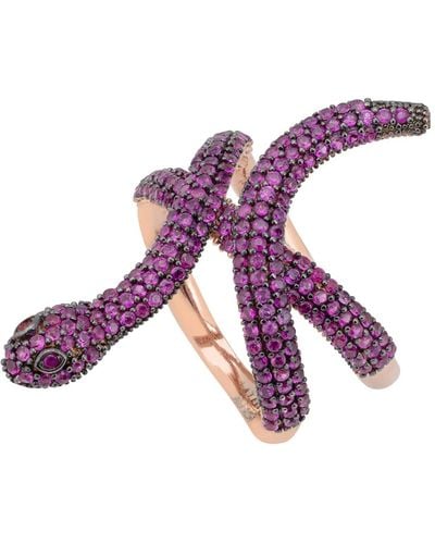 LÁTELITA London Serpentina Snake Cocktail Ring Rosegold Ruby Cz - Purple