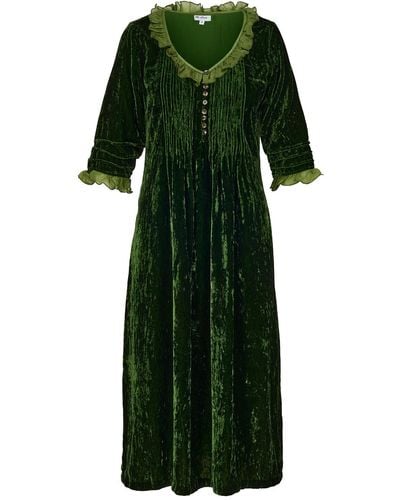 At Last Silk Velvet Karen Dress In Forest - Green
