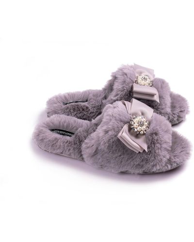 Pretty You London Anya Slider Slipper With Diamante In Mink - Purple