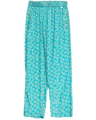 Niza Straight Pants With Cashmere Print - Blue
