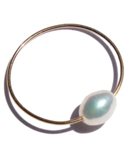 seree Eden Freshwater Pearl Skinny Gold Ring - Blue