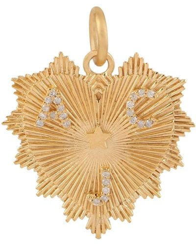 Artisan 18k Solid Gold In Natural Diamond Oversized Heart Love Token With Alphabet Pendant - Metallic