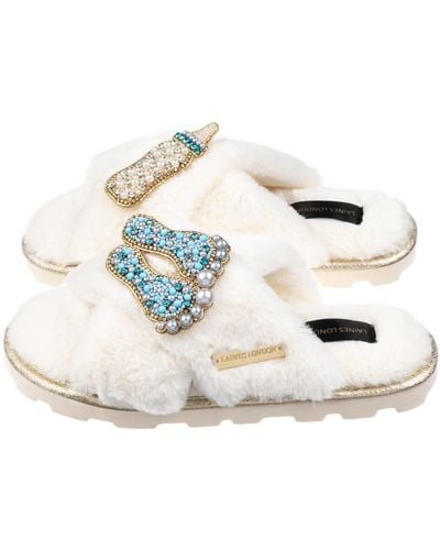 Laines London Ultralight Chic Laines Slipper Sliders With New Baby Boy Brooches - Metallic