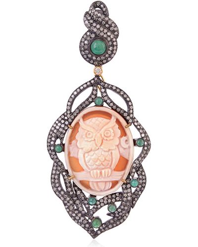 Artisan Pave Diamond 18k Gold 925 Sterling Silver Gemstone Pendant Jewelry - Pink