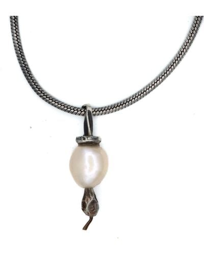 LEF jewelry Snake Chain With White Pearl Snake Pendant - Metallic
