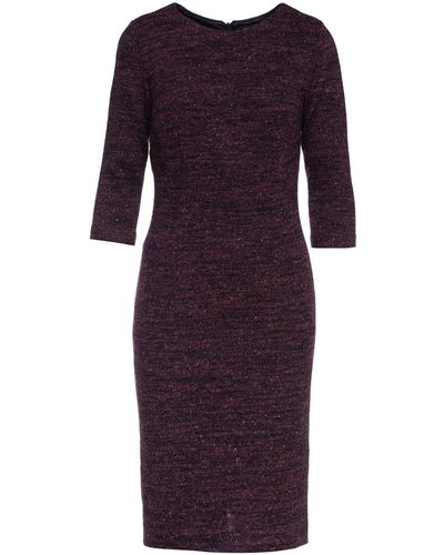 Conquista Woolen Aubergine Winter Fitted Dress - Purple