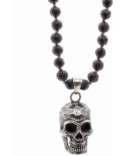 Ebru Jewelry Black Power Skull Beaded Necklace - Metallic