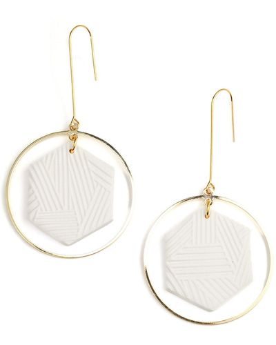 By Chavelli Hexagon Halo Dangly Earrings In - White