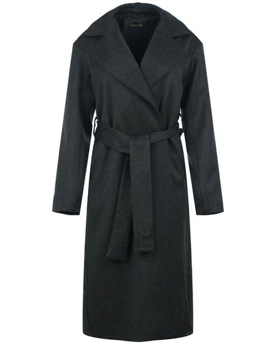 Conquista Sophisticated Onyx Wool-blend Trench Coat - Black