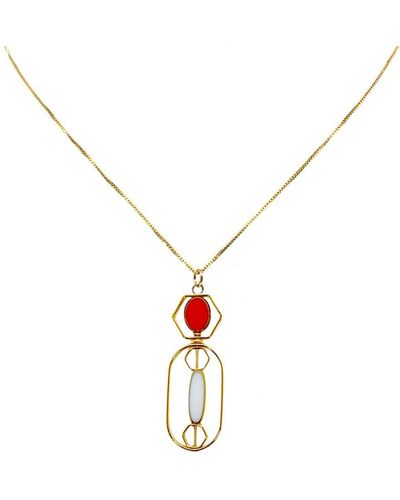 Aracheli Studio White And Red Vintage German Glass Beads Art Deco Chain Necklace - Metallic