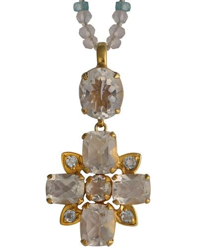 Emma Chapman Jewels Bathsheba Crystal Aquamarine Cross Pendant - Metallic