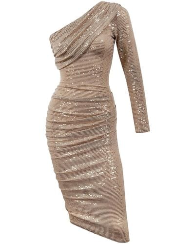 Me & Thee Jekyll And Hyde Sequin One Sleeve Dress - Brown