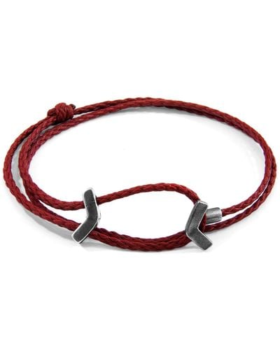 Anchor and Crew Burgundy William Silver & Rope Skinny Bracelet - Red