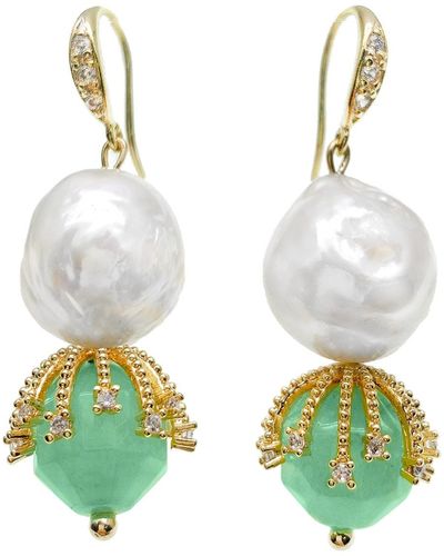 Farra Irregular Freshwater Pearls With Green Aventurine Stones Jade Dangle Earrings