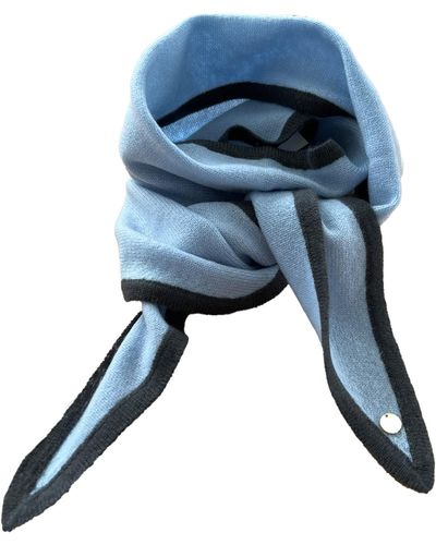 tirillm Ayla Small Neck Scarf In Soft Pure Cashmere, Sky With Antrasite Trimming - Blue