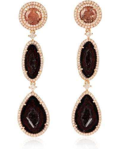 Artisan Geode Dangle Earrings 18k Rose Gold Diamond Jewelry - Black