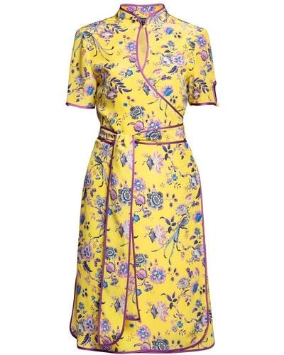 Rumour London Akiko Kimono-style Silk Wrap Dress With Oriental Print In Yellow
