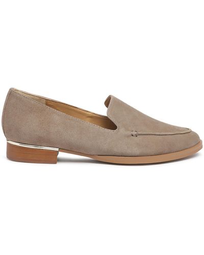 Rag & Co Neutrals Anna Taupe Suede Leather Loafers - Grey