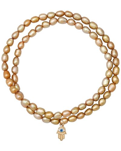 Soul Journey Jewelry / Neutrals En Pearl Hamsa Prtotection Bracelet - Metallic