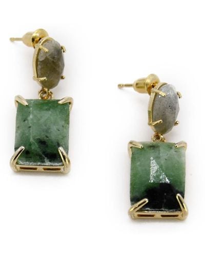 ADIBA Labradorite & Jade Agate Handmade Drop Earring - Green