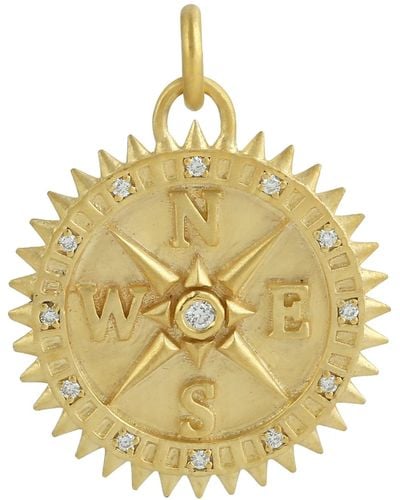 Artisan 14k Yellow Gold With Diamond Direction Compass Charm Pendant - Metallic