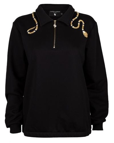 Laines London Laines Couture Quarter Zip Sweatshirt With & Gold Wrap Snake - Black