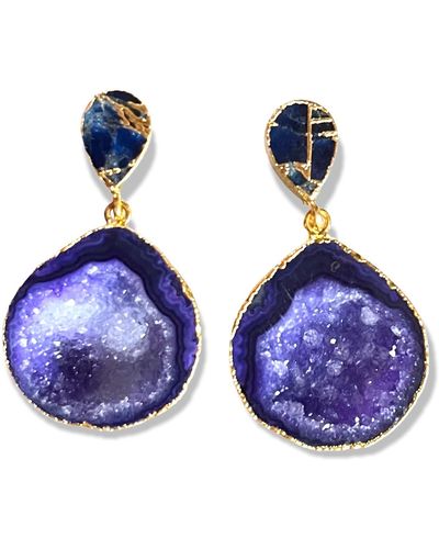 Magpie Rose Navy & Purple Falling Rocks Earrings - Blue