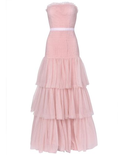True Decadence Nude Pink Strapless Tulle Layered Maxi Dress